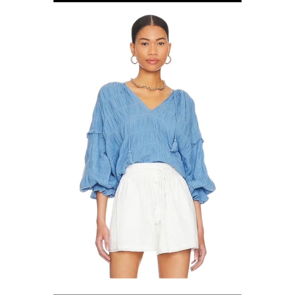 Cleobella Boho Blue Peasant Blouse Flowy Size M